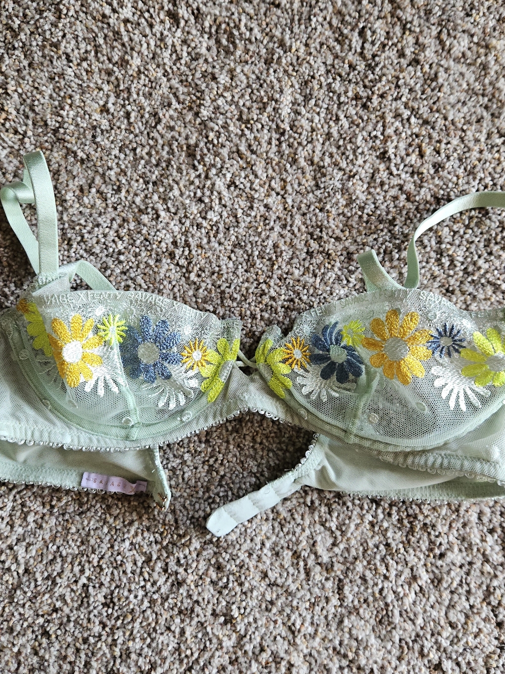 Savage X Fenty Light Green Floral Embroidered Sheer Bra